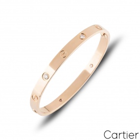 Cartier Rose Gold Half Diamond Love Bracelet Size 18 B6036018 Cartier Rose Gold Half Diamond Love Bracelet Size 18 B6036018